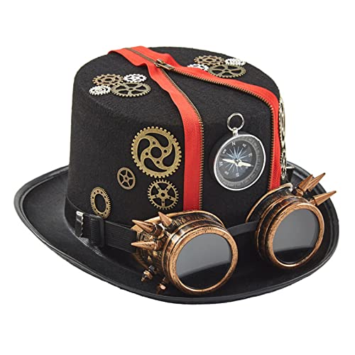 MONOJLY Steampunk-Hut mit Brille, Steampunk-Hut, Steampunk-Hut, Zeitreisende, Steampunk-Zubehör, Steampunk-Mütze, Bowler-Hut von MONOJLY
