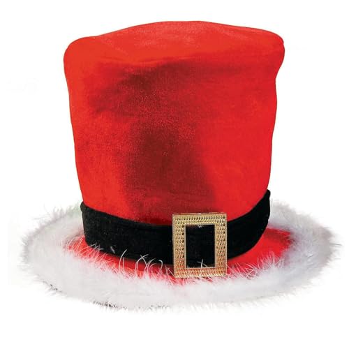 MONOJLY Weihnachtsmütze, dicker Plüsch-Hut, weiße pelzige Krempe, für Weihnachtsfeiern, Verkleidungen, Cosplay, Zylinder von MONOJLY