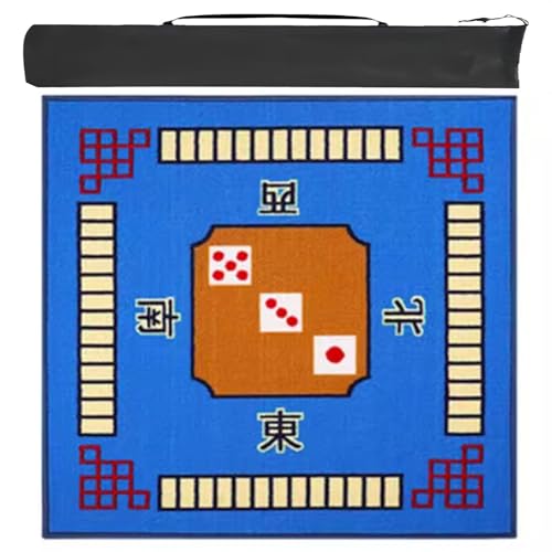 MOOFUT Mahjong-Tischdecke Verdickte Mahjong-Matte Mit Anleitung, rutschfeste Kartenspielmatte Mit Geräuschreduzierung, Aufrollbare Gaming-Matte Mit Tragetasche (Color : Blue, Size : 34.7x34.7inch) von MOOFUT