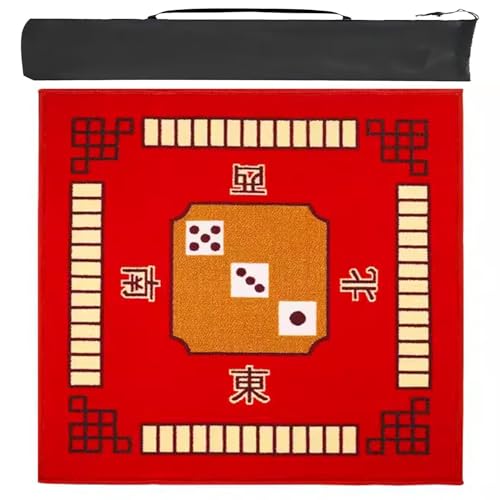 MOOFUT Mahjong-Tischdecke Verdickte Mahjong-Matte Mit Anleitung, rutschfeste Kartenspielmatte Mit Geräuschreduzierung, Aufrollbare Gaming-Matte Mit Tragetasche (Color : Red, Size : 39.4x39.4inch) von MOOFUT