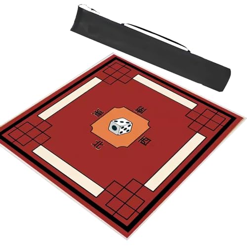 Mahjong-Tischdecke Chinesische Mahjong-Matten Mit Regeln Und Windpositionierung, Rutschfeste Und Geräuschreduzierende Spieltischmatte Aus Kristallsamt, Mit Tragetasche ( Color : Red , Size : 39.4x39.4 von MOOFUT