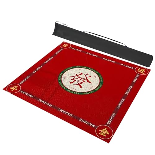 Mahjong-Tischdecke Mahjong-Matte, Spieltischmatte Mit Tragetasche, Weiche Und Verschleißfeste Spielkartenmatte Aus Polyesterfaser, Rutschfeste Gummiunterseite ( Color : Red , Size : 43.3x43.3inch/110x von MOOFUT