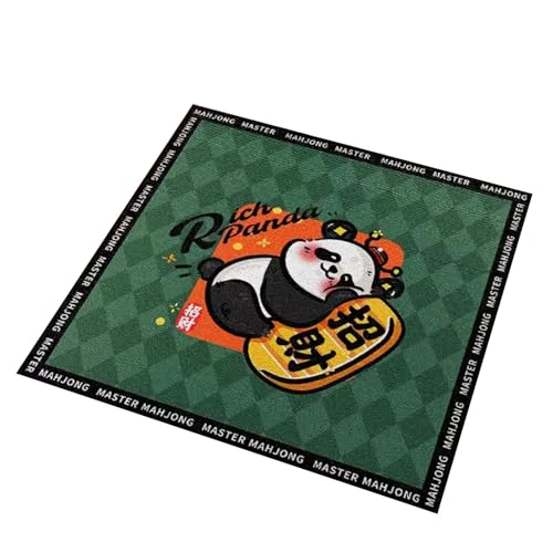 Mahjong-Tischdecke Quadratische, Kurze Plüsch-Mahjong-Tischmatte, Bedruckte Kartenspiel-Tischdecke Mit Grünem Cartoon-Panda, Rutschfest Und Geräuschreduzierend ( Color : Green-2 , Size : 51.2x51.2inch von MOOFUT