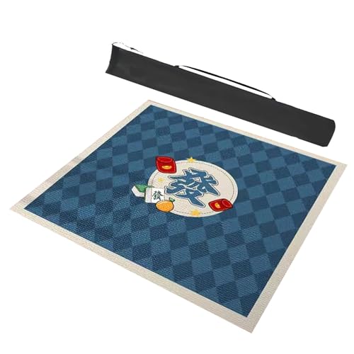 Mahjong-Tischdecke Quadratische Mahjong-Matte Aus Polyesterfaser Mit Aufbewahrungstasche, Rutschfeste Und Geräuschreduzierende Mahjong-Tischmatte, 10 Größen ( Color : Blue , Size : 51.2x51.2inch/130x1 von MOOFUT