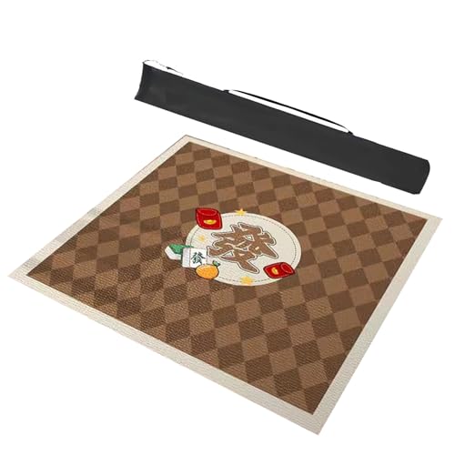 Mahjong-Tischdecke Quadratische Mahjong-Matte Aus Polyesterfaser Mit Aufbewahrungstasche, Rutschfeste Und Geräuschreduzierende Mahjong-Tischmatte, 10 Größen ( Color : Brown , Size : 47.2X47.2inch/120x von MOOFUT