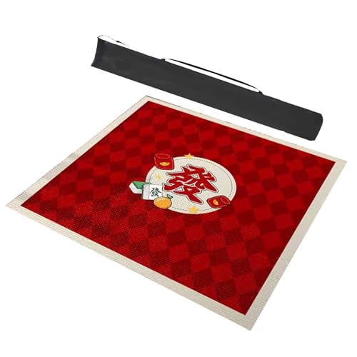 Mahjong-Tischdecke Quadratische Mahjong-Matte Aus Polyesterfaser Mit Aufbewahrungstasche, Rutschfeste Und Geräuschreduzierende Mahjong-Tischmatte, 10 Größen ( Color : Red , Size : 27.6x27.6inch/70x70c von MOOFUT
