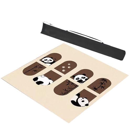 Mahjong-Tischdecke Quadratische Mahjong-Tischmatte Mit Tragetasche, Niedliche Spieltischmatte Mit Panda-Aufdruck, Rutschfeste Und Geräuschreduzierende Spieltischabdeckung ( Color : Beige-2 , Size : 55 von MOOFUT
