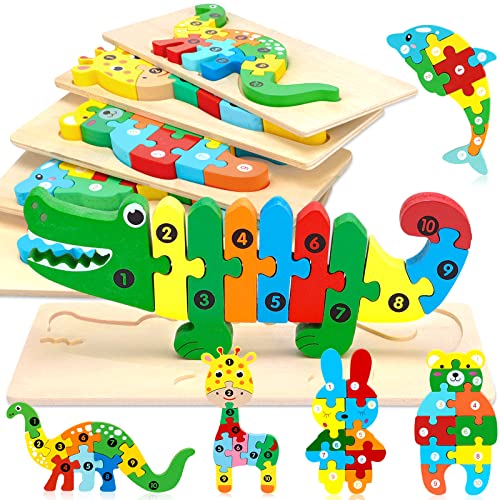 MOOING Holzpuzzle für Kinder Ab 2 3 4 5 Jahre, Montessori-Spielzeug für Kinder, Holzpuzzle für Kleinkinder, Lernspielzeug Geschenk für 3 jährige Jungen und Mädchen -6er-Pack von MOOING