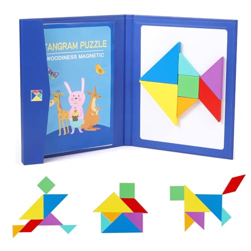 MOOKLIN ROAM Magnetische Tangram Puzzles, Lernspiel Montessori, Geometrische Formen Puzzle Bausteine Bunte Buchform, Kinder ab 3 Jahren, Pädagogisches Spielzeug Rätselgeschenk von MOOKLIN ROAM