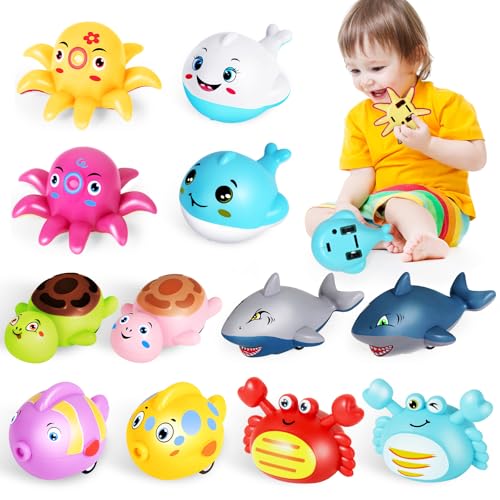 MOONTOY 12-Pcs Pull Back Autos für Jungen Mädchen, Nette Marine Tier Pull Back Rennfahrzeuge Set, Spielzeugautos für Kleinkinder, Party Favors Schatz Box Preise für Kinder von MOONTOY