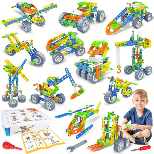 MOONTOY 12in1 Konstruktionsspielzeug ab 4 5 6 7 8 9 Jahre Jungen Geschenk, 152 PCS STEM Baukasten Spielzeug ab 4 5 6 7 8 9, Lernspielzeug Bauset Kinder Kreative Bausteine Geschenk für Kinder von MOONTOY