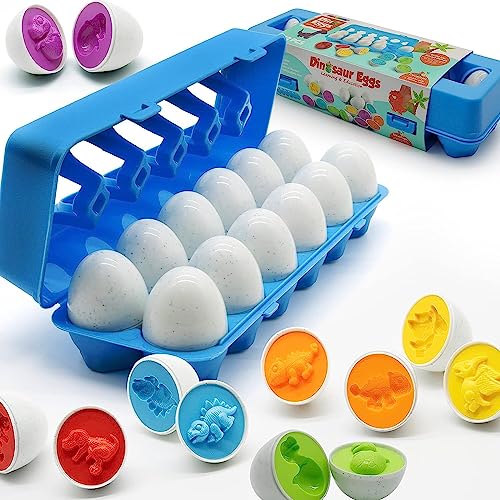 MOONTOY Dinosaurier Passende Eier 12 Pcs Farb und Formen Sortierer Montessori Spielzeug ab 1 2 3 Jahre Puzzle-Fähigkeiten Eier Farben Lernen Sensorik Spielzeug für Kindertag Geburtstagsgeschenk von MOONTOY