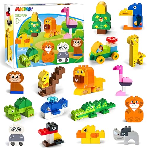 MOONTOY Große Bausteine, 125 Teile Bunte Bauklötze zum Bauen von 16 Tier, Bauspielzeug Konstruktionsspielzeug für Kleinkinder Classic STEM Lernspielzeug Spielzeug für Kinder ab 2 3 4 Jahre Geschenk MOONTOY Große Bausteine, 125 Teile Bunte Bauklötze zum Bauen von 16 Tier, Bauspielzeug Konstruktionsspielzeug für Kleinkinder Classic STEM Lernspielzeug Spielzeug für Kinder ab 2 3 4 Jahre Geschenk von MOONTOY