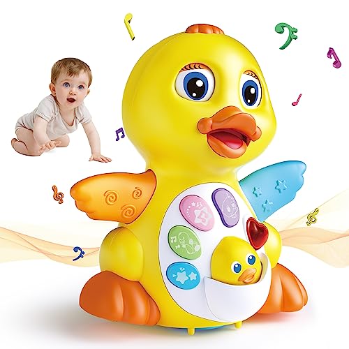 MOONTOY Musik Kinderspielzeug ab 1Jahr Mädchen Junge,Ente Baby Spielzeug 6 10 12 Monate mit Musik und Lichte,Krabbel Musikspielzeug ab 1 Jahr,lernspielzeug Pädagogisches Babyspielzeug fur 1 2 Jahre von MOONTOY