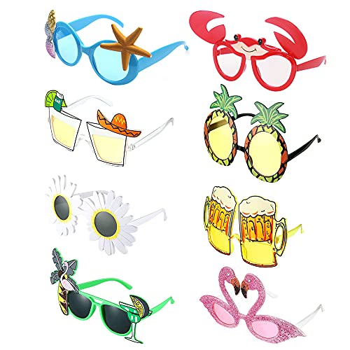 MOPOIN Party Brille, 8 Stück Lustige Brille Lustige Sonnenbrille Hawaiian Tropical Brille Kostüm Party Sonnenbrille für Strand Thema Dekoration, Party Zubehör, Foto Requisiten von MOPOIN
