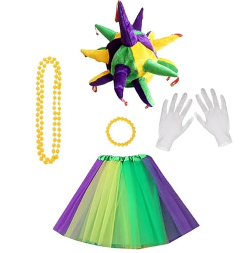MOPQMKT Clown Kostüm für Kinder: 5-teiliges Set mit Hut, Handschuhen, Rock, Halskette und Armbändern für Halloween, Partys & Cosplay MOPQMKT Clown Kostüm für Kinder: 5-teiliges Set mit Hut, Handschuhen, Rock, Halskette und Armbändern für Halloween, Partys & Cosplay von MOPQMKT