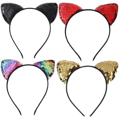 MOPQMKT Glitzer Katzenohren Haarband Katze Ohr Stirnband Haarreif Katzenohren Haarschmuck Frauen Mädchen Halloween Karneval Kostüm Cosplay Party 4 Stück MOPQMKT Glitzer Katzenohren Haarband Katze Ohr Stirnband Haarreif Katzenohren Haarschmuck Frauen Mädchen Halloween Karneval Kostüm Cosplay Party 4 Stück von MOPQMKT
