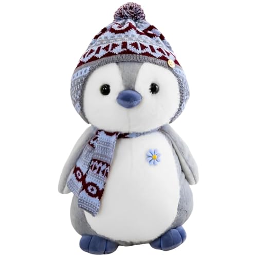 MOPQMKT Kleine Pinguin Plüschpuppe Mit Kapuze - Tier Kissen Plüschtier Niedliche Weihnachten Schal Hut Komfort Puppe Plüsch Anhänger-Rosa für Kinder Jungen Mädchen Babys Geschenke von MOPQMKT