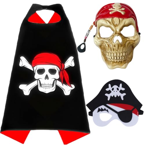 MOPQMKT Piraten Set für Kinder, 3 Pcs Schädel Gekreuzte Knochen Piratenkostüm 3D-Piraten-Augenmaske Totenkopf Maske Piratenzubehör für Halloween Cosplay Partys Piratenparty Karneval MOPQMKT Piraten Set für Kinder, 3 Pcs Schädel Gekreuzte Knochen Piratenkostüm 3D-Piraten-Augenmaske Totenkopf Maske Piratenzubehör für Halloween Cosplay Partys Piratenparty Karneval von MOPQMKT