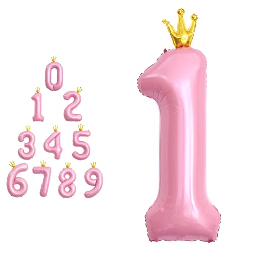 MORAINJAY 40 Zoll Pink Nummernballons mit Krone Große Folienballons für Geburtstage, Abschlüsse und Jubiläen Selbstaufblasbare Ziffern 0-9 von MORAINJAY