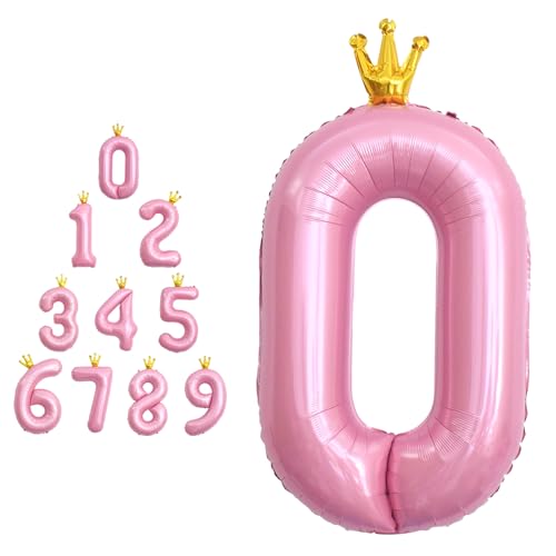MORAINJAY 40 Zoll Pink Nummernballons mit Krone Große Folienballons für Geburtstage, Abschlüsse und Jubiläen Selbstaufblasbare Ziffern 0-9 von MORAINJAY