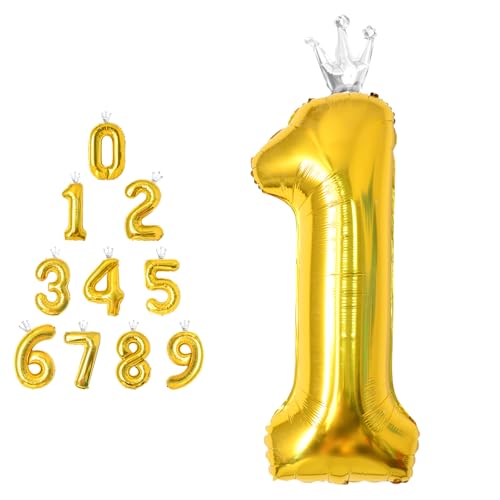 MORAINJAY 40 Zoll Gold Nummernballons mit Krone Große Folienballons für Geburtstage, Abschlüsse und Jubiläen Selbstaufblasbare Ziffern 0-9 von MORAINJAY