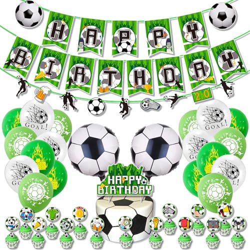 Fussball-Geburtstagsparty-Dekorationen: 37-teiliges Set mit Ballons, Bannern, Tortenaufsätzen für Kinder unter dem Partyhintergrund mit Fussballthema. Perfektes Partyzubehör für Fussballpartys Fussball-Geburtstagsparty-Dekorationen: 37-teiliges Set mit Ballons, Bannern, Tortenaufsätzen für Kinder unter dem Partyhintergrund mit Fussballthema. Perfektes Partyzubehör für Fussballpartys von MORAINJAY