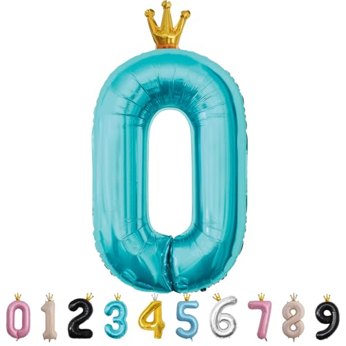 Luftballon Zahl 0 Babyblau, 101cm Riesen Zahlenballon Nummer 0 1 2 3 4 5 6 7 8 9 10 16 18 21 30 40 50 60 70 80 90 100, 40" Groß Folienballons für Hochzeit Jubiläum, Geburtstagsballons Party Dekoration von MORAINJAY