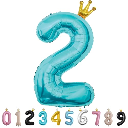 Luftballon Zahl 2 Babyblau, 101cm Riesen Zahlenballon Nummer 0 1 2 3 4 5 6 7 8 9 10 16 18 21 30 40 50 60 70 80 90 100, 40" Groß Folienballons für Hochzeit Jubiläum, Geburtstagsballons Party Dekoration von MORAINJAY