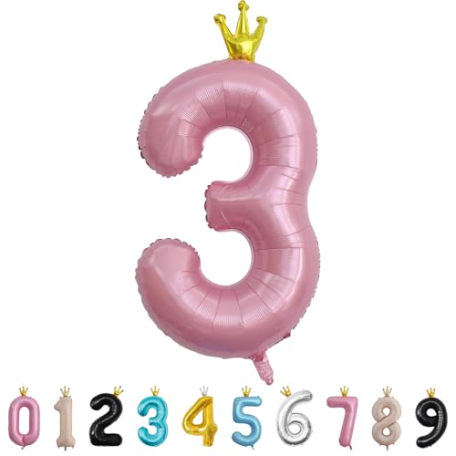Luftballon Zahl 3 Rosa, 101cm Riesen Zahlenballon Nummer 0 1 2 3 4 5 6 7 8 9 10 16 18 21 30 40 50 60 70 80 90 100, 40" Groß Folienballons für Hochzeit Jubiläum, Geburtstagsballons Party Dekoration von MORAINJAY