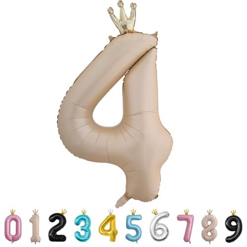 Luftballon Zahl 4 Karamell, 101cm Riesen Zahlenballon Nummer 0 1 2 3 4 5 6 7 8 9 10 16 18 21 30 40 50 60 70 80 90 100, 40" Groß Folienballons für Hochzeit Jubiläum, Geburtstagsballons Party Dekoration von MORAINJAY