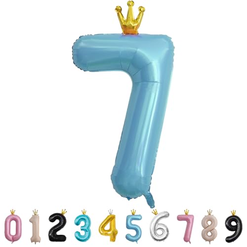 Luftballon Zahl 7 Blau, 101cm Riesen Zahlenballon Nummer 0 1 2 3 4 5 6 7 8 9 10 16 18 21 30 40 50 60 70 80 90 100, 40" Groß Folienballons für Hochzeit Jubiläum, Geburtstagsballons Party Dekoration von MORAINJAY