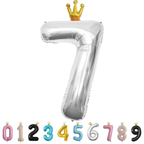 Luftballon Zahl 7 Silber, 101cm Riesen Zahlenballon Nummer 0 1 2 3 4 5 6 7 8 9 10 16 18 21 30 40 50 60 70 80 90 100, 40" Groß Folienballons für Hochzeit Jubiläum, Geburtstagsballons Party Dekoration von MORAINJAY