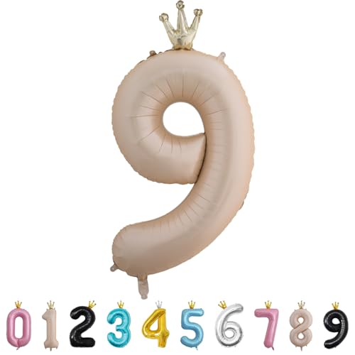Luftballon Zahl 9 Karamell, 101cm Riesen Zahlenballon Nummer 0 1 2 3 4 5 6 7 8 9 10 16 18 21 30 40 50 60 70 80 90 100, 40" Groß Folienballons für Hochzeit Jubiläum, Geburtstagsballons Party Dekoration von MORAINJAY