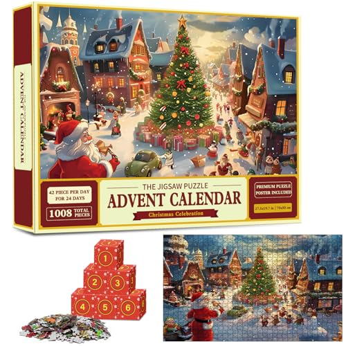 Adventskalender 2024 Jigsaw Puzzle, Familienurlaub Puzzle 1008 Teile Puzzles, 24 Boxen Puzzles für Countdown bis Weihnachten, Hausdekoration, Weihnachtsgeschenke für Erwachsene Kinder Jungen Mädchen von MORAINJAY