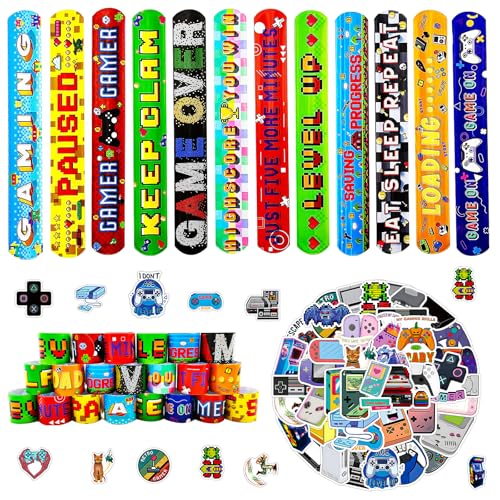 MORAINJAY 36 Stück Spiele-Slap-Armbänder und 50 Sticker, Spiele-Slap-Bänder für Partytüten, Spiele-Geburtstagsgeschenke für Kinder, Mitgebsel für Mädchen und Jungen, Spiele-Partybedarf MORAINJAY 36 Stück Spiele-Slap-Armbänder und 50 Sticker, Spiele-Slap-Bänder für Partytüten, Spiele-Geburtstagsgeschenke für Kinder, Mitgebsel für Mädchen und Jungen, Spiele-Partybedarf von MORAINJAY