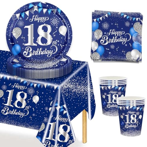 MORAINJAY 37 Stück 18 Geburtstagsdeko Partygeschirr Set,18. Blau Silver Tischdeko Geburtstag mit Tischdecken,Pappteller,Servietten für Geburtstagsdeko Mädchen/Junge Partys 16 Gäste 7 Zoll MORAINJAY 37 Stück 18 Geburtstagsdeko Partygeschirr Set,18. Blau Silver Tischdeko Geburtstag mit Tischdecken,Pappteller,Servietten für Geburtstagsdeko Mädchen/Junge Partys 16 Gäste 7 Zoll von MORAINJAY