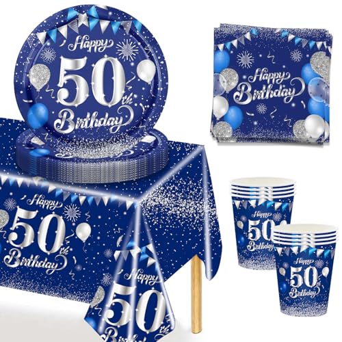 MORAINJAY 37 Stück 50 Geburtstagsdeko Partygeschirr Set,50. Blau Silver Tischdeko Geburtstag mit Tischdecken,Pappteller,Servietten für Geburtstagsdeko Mann/Frau Partys 16 Gäste 7 Zoll MORAINJAY 37 Stück 50 Geburtstagsdeko Partygeschirr Set,50. Blau Silver Tischdeko Geburtstag mit Tischdecken,Pappteller,Servietten für Geburtstagsdeko Mann/Frau Partys 16 Gäste 7 Zoll von MORAINJAY