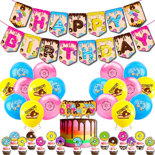 MORAINJAY 37-teilige Dekorationen für Donut-Geburtstagspartys, Donut-Party-Pakete mit Donut-Ballons, Bannern, Tortenaufsätzen, für Kinder, der süße Partyhintergrund, Donut-Party Zubehör MORAINJAY 37-teilige Dekorationen für Donut-Geburtstagspartys, Donut-Party-Pakete mit Donut-Ballons, Bannern, Tortenaufsätzen, für Kinder, der süße Partyhintergrund, Donut-Party Zubehör von MORAINJAY
