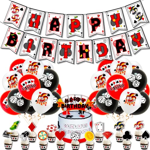 MORAINJAY 38-teilige Dekorationen für Casino-Geburtstagspartys, Vegas-Party-Pakete mit Casino-Ballons, Bannern, Tortenaufsätzen für Partyzubehör zum Thema Poker-Geburtstag MORAINJAY 38-teilige Dekorationen für Casino-Geburtstagspartys, Vegas-Party-Pakete mit Casino-Ballons, Bannern, Tortenaufsätzen für Partyzubehör zum Thema Poker-Geburtstag von MORAINJAY
