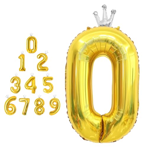 MORAINJAY 40 Zoll Gold Nummernballons mit Krone Große Folienballons für Geburtstage, Abschlüsse und Jubiläen Selbstaufblasbare Ziffern 0-9 von MORAINJAY