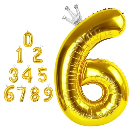 MORAINJAY 40 Zoll Gold Nummernballons mit Krone Große Folienballons für Geburtstage, Abschlüsse und Jubiläen Selbstaufblasbare Ziffern 0-9 von MORAINJAY