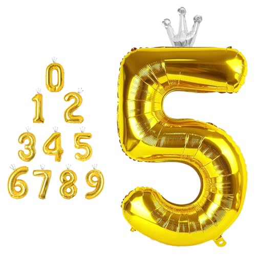 MORAINJAY 40 Zoll Gold Nummernballons mit Krone Große Folienballons für Geburtstage, Abschlüsse und Jubiläen Selbstaufblasbare Ziffern 0-9 von MORAINJAY