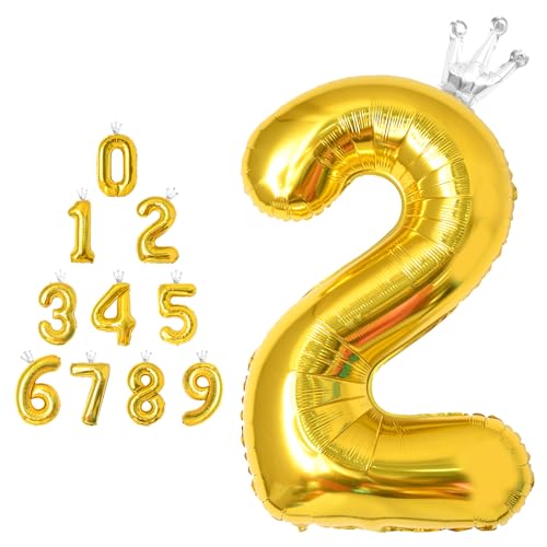 MORAINJAY 40 Zoll Gold Nummernballons mit Krone Große Folienballons für Geburtstage, Abschlüsse und Jubiläen Selbstaufblasbare Ziffern 0-9 von MORAINJAY