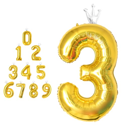 MORAINJAY 40 Zoll Gold Nummernballons mit Krone Große Folienballons für Geburtstage, Abschlüsse und Jubiläen Selbstaufblasbare Ziffern 0-9 von MORAINJAY
