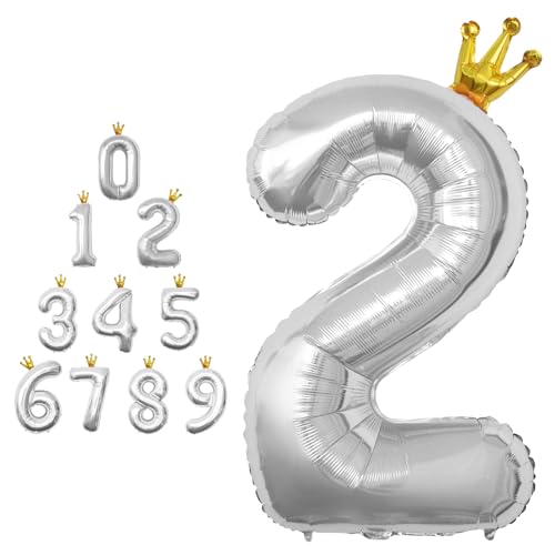 MORAINJAY 40 Zoll Silber Nummernballons mit Krone Große Folienballons für Geburtstage, Abschlüsse und Jubiläen Selbstaufblasbare Ziffern 0-9 MORAINJAY 40 Zoll Silber Nummernballons mit Krone Große Folienballons für Geburtstage, Abschlüsse und Jubiläen Selbstaufblasbare Ziffern 0-9 von MORAINJAY