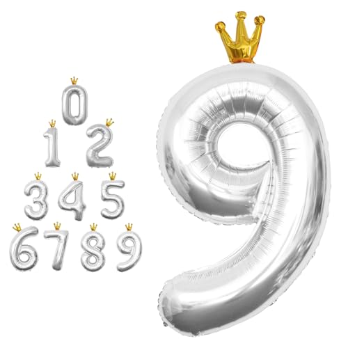 MORAINJAY 40 Zoll Silber Nummernballons mit Krone Große Folienballons für Geburtstage, Abschlüsse und Jubiläen Selbstaufblasbare Ziffern 0-9 MORAINJAY 40 Zoll Silber Nummernballons mit Krone Große Folienballons für Geburtstage, Abschlüsse und Jubiläen Selbstaufblasbare Ziffern 0-9 von MORAINJAY