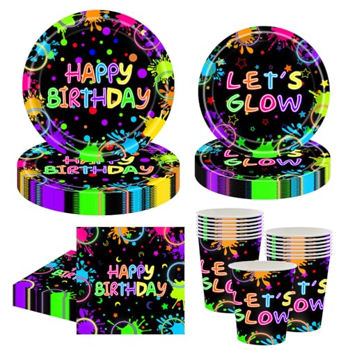 MORAINJAY 68 Stück Neon Glow Partygeschirr für 16 Gäste, Deko Geburtstag Geschirr Schwarzlicht, Leuchtende Partyteller Kindergeburtstag, Neon Glow Schwarzlicht Pappteller Pappbecher Servietten MORAINJAY 68 Stück Neon Glow Partygeschirr für 16 Gäste, Deko Geburtstag Geschirr Schwarzlicht, Leuchtende Partyteller Kindergeburtstag, Neon Glow Schwarzlicht Pappteller Pappbecher Servietten von MORAINJAY