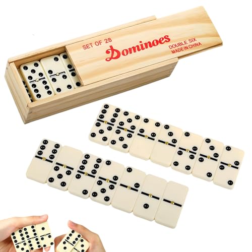 MORAINJAY Domino Spiel Set mit Holzbox,28 Blatt Premium Miamine Dominosteine,Klassisches Dominoständer Lustige Spiele,Domino Mexicain Train|Domino Puzzle Spiel|Brettspiele ab 6 Jahren für 2-4 Spieler MORAINJAY Domino Spiel Set mit Holzbox,28 Blatt Premium Miamine Dominosteine,Klassisches Dominoständer Lustige Spiele,Domino Mexicain Train|Domino Puzzle Spiel|Brettspiele ab 6 Jahren für 2-4 Spieler von MORAINJAY