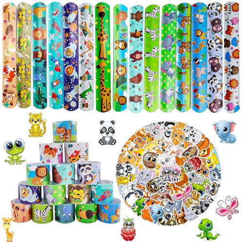 MORAINJAY 36 Stück Tier-Slap-Armbänder und 50 Sticker, Tier-Slap-Bänder für Partytüten, Einhorn-Geburtstagsfeiergeschenke für Kinder, Mitgebsel für Mädchen und Jungen, Einhorn-Partybedarf MORAINJAY 36 Stück Tier-Slap-Armbänder und 50 Sticker, Tier-Slap-Bänder für Partytüten, Einhorn-Geburtstagsfeiergeschenke für Kinder, Mitgebsel für Mädchen und Jungen, Einhorn-Partybedarf von MORAINJAY
